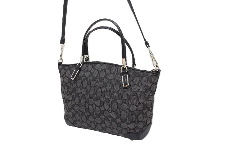 COACH Signature 2way Bag Black / Gray Canvas / Leather Shoulder Bag #DB1813
