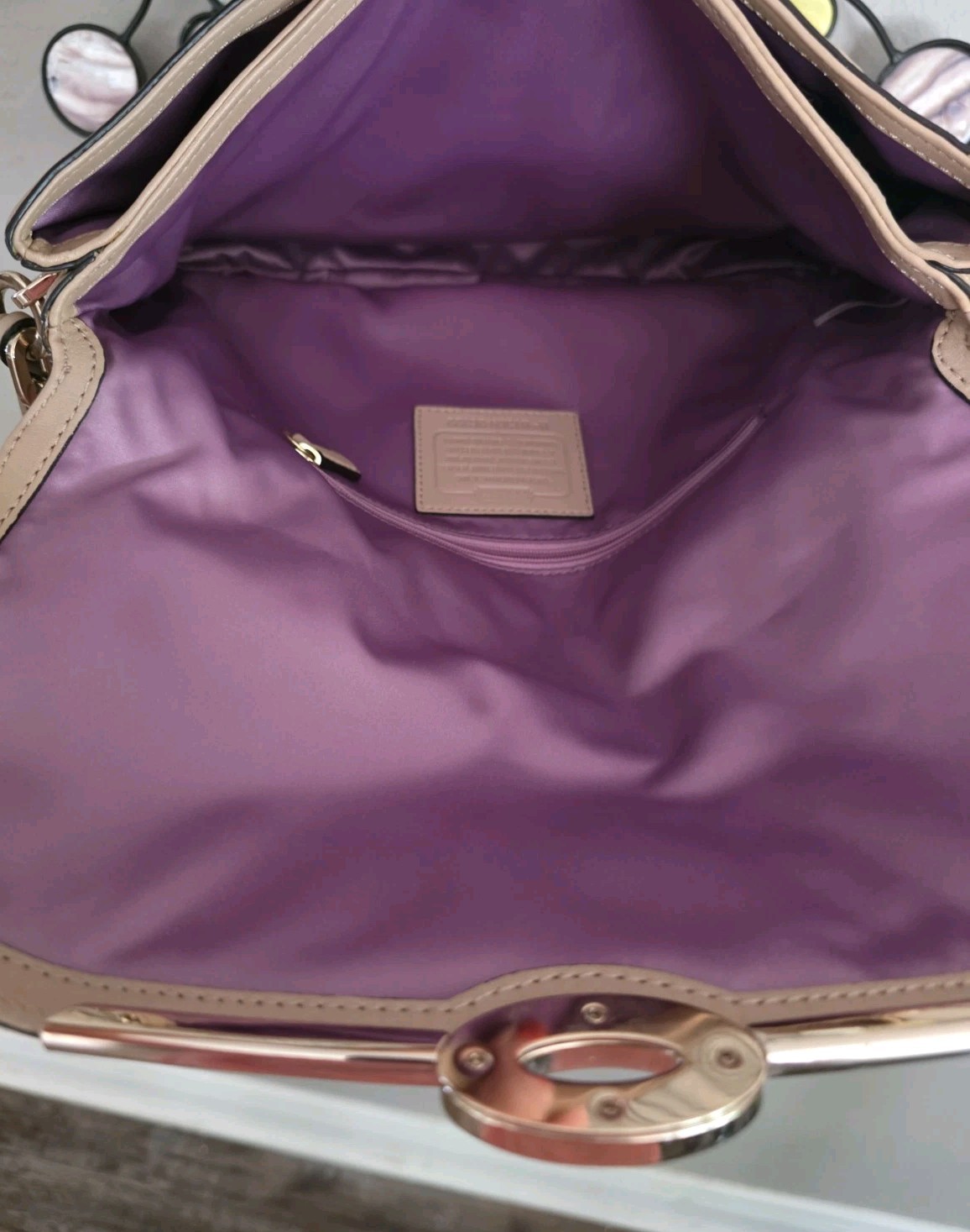 COACH Madison Glitter Lizard Beige Leather Chain Strap Shoulder Bag Clutch 25240