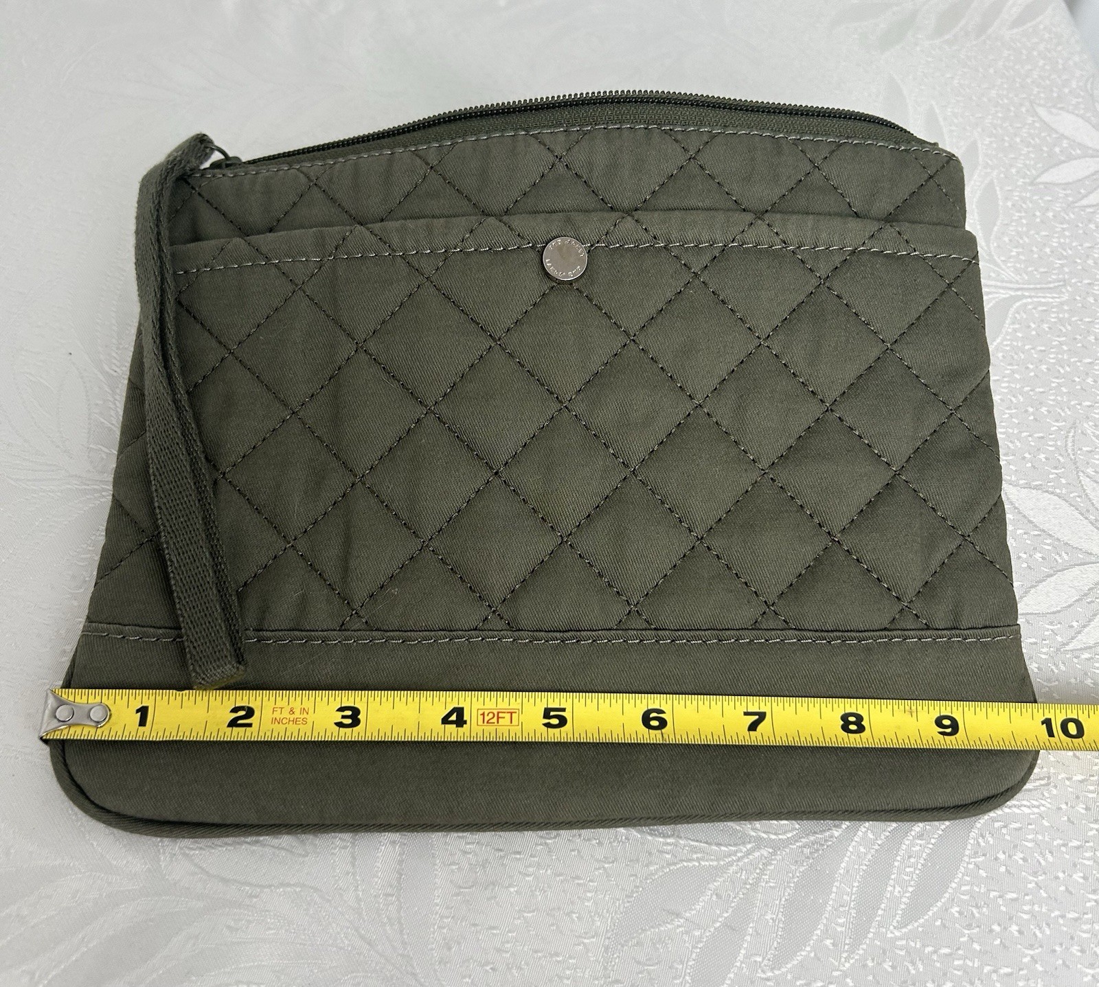 Larger Wristlet Olive Green Zip Top Sm Pouch on Front Canvas Quilted Lands End