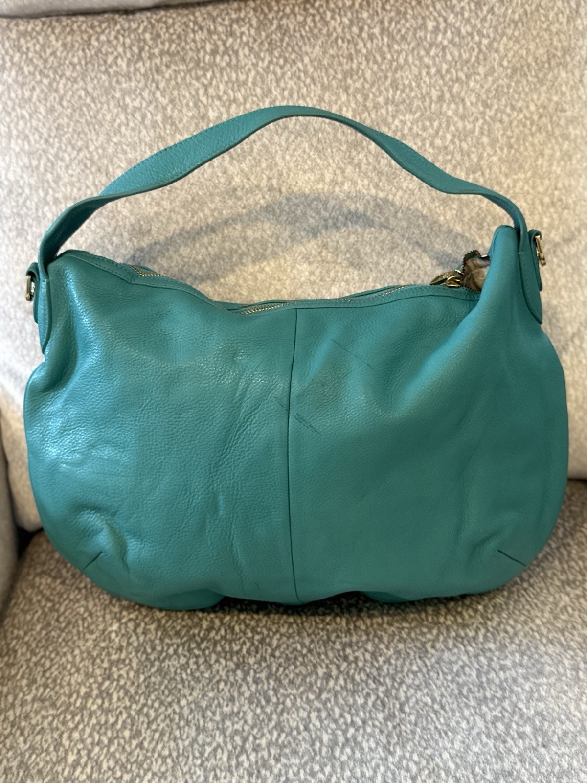 Tory Burch Amanda Teal Leather Flat Hobo Bag Excellent Condition No Strap