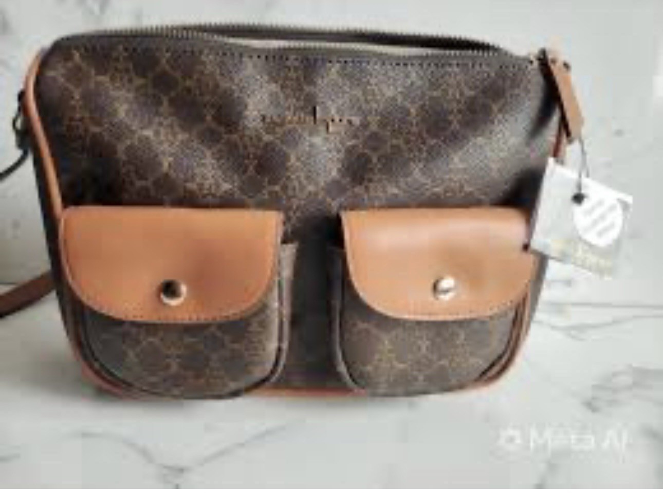 Women’s Small Brown Monogram Crossbody Bag Zip Top Front Pockets Gold Hardware