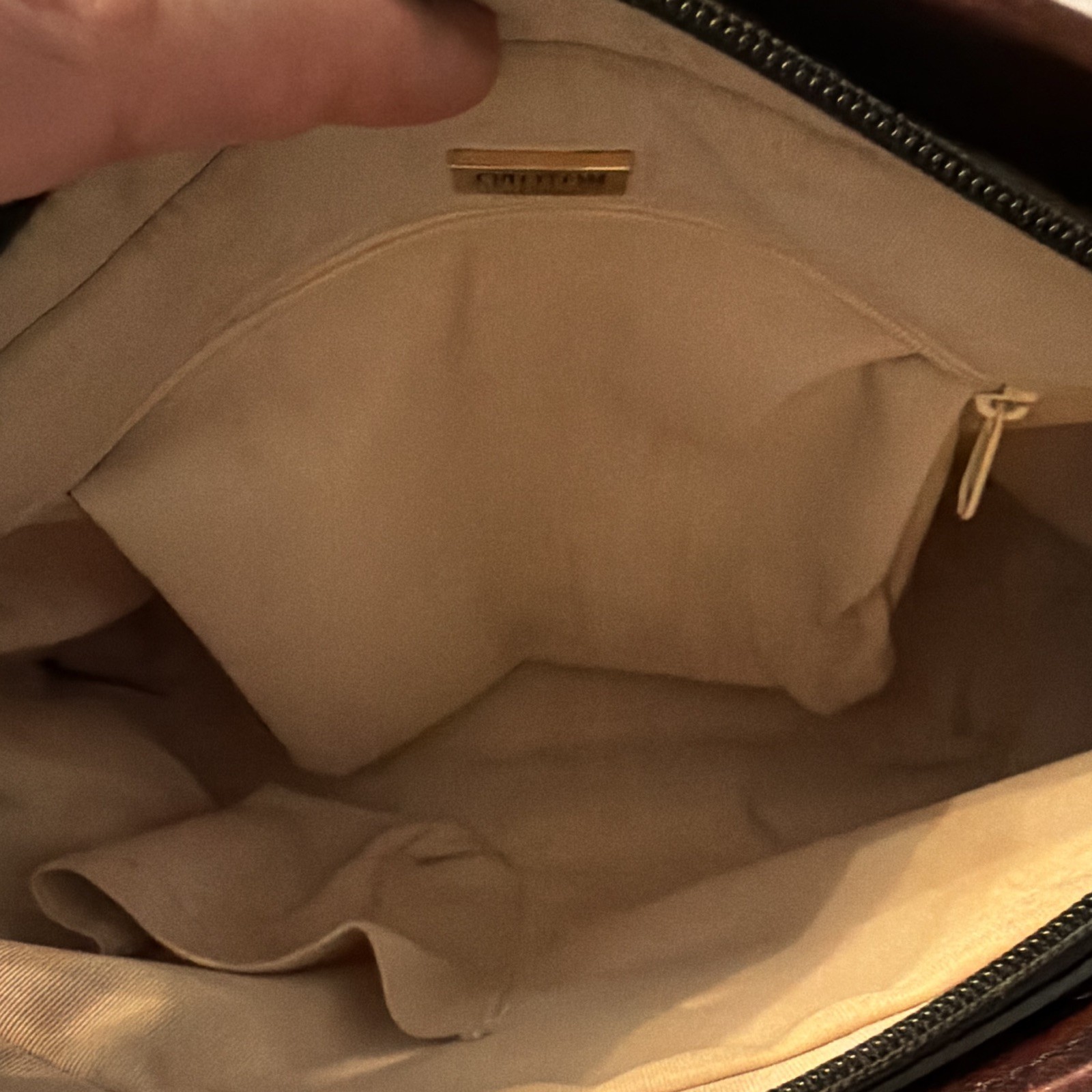 Oroton Sydney Beige Brown Tote Zip Top Pouch Gold Hardware Double Handles