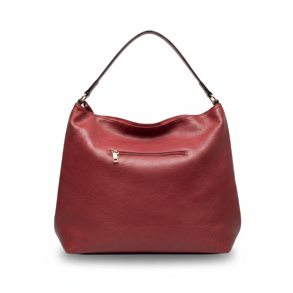 Rich Red Leather Hobo Bag with Braided Trim & Tassel Detail