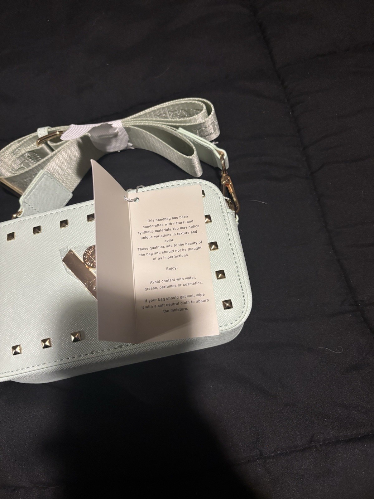 Valentino Orlandi Mint Studded Logo Crossbody Bag w/ Detachable Strap