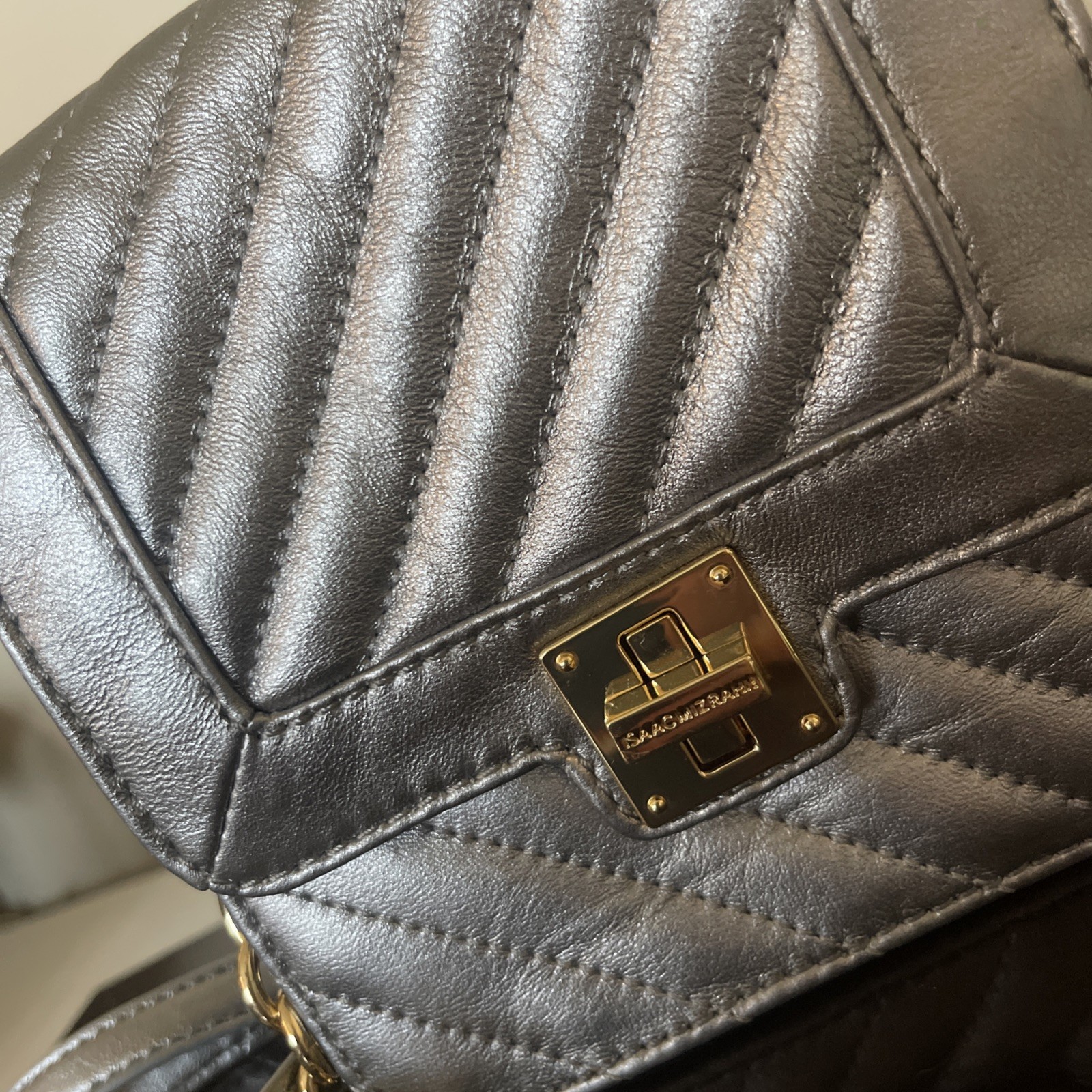 Isaac Mizrahi Whitney Mini Leather Crossbody Bag Silver Leather Purse Handbag