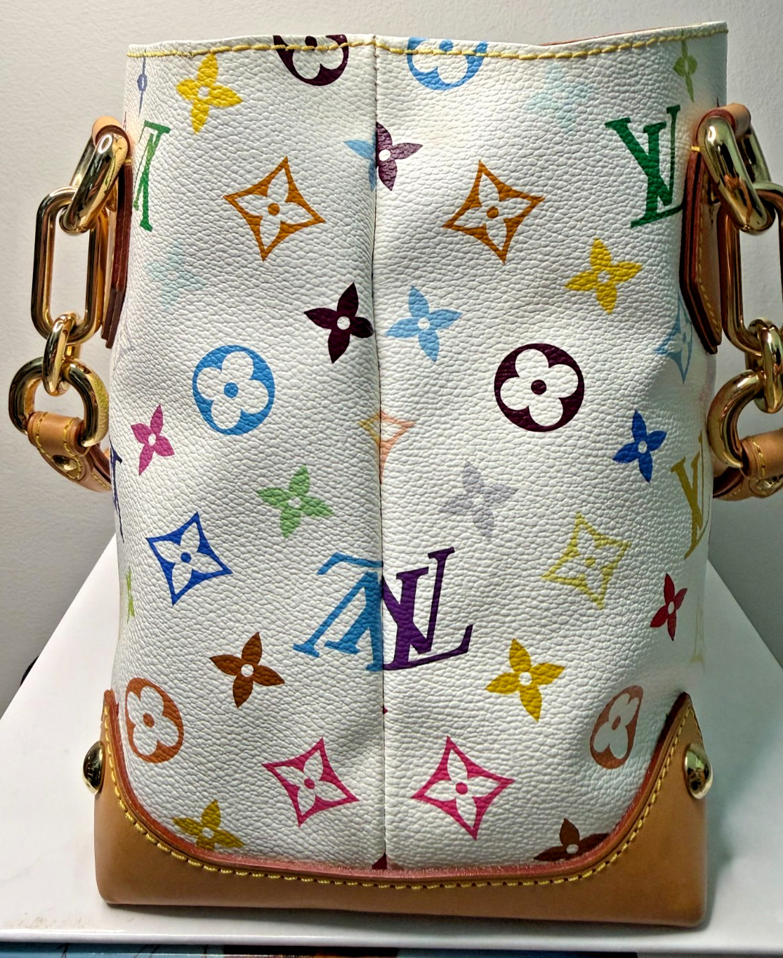 Authentic Louis Vuitton White Multicolor Murakami Audra Handbag LV Excellent