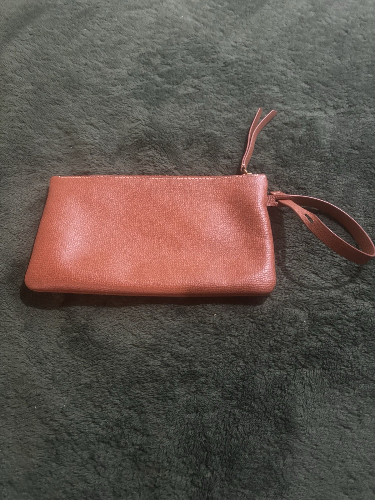 POLENE brown Leather Wristlet Pouch Clutch Made in Spain gold Zipper