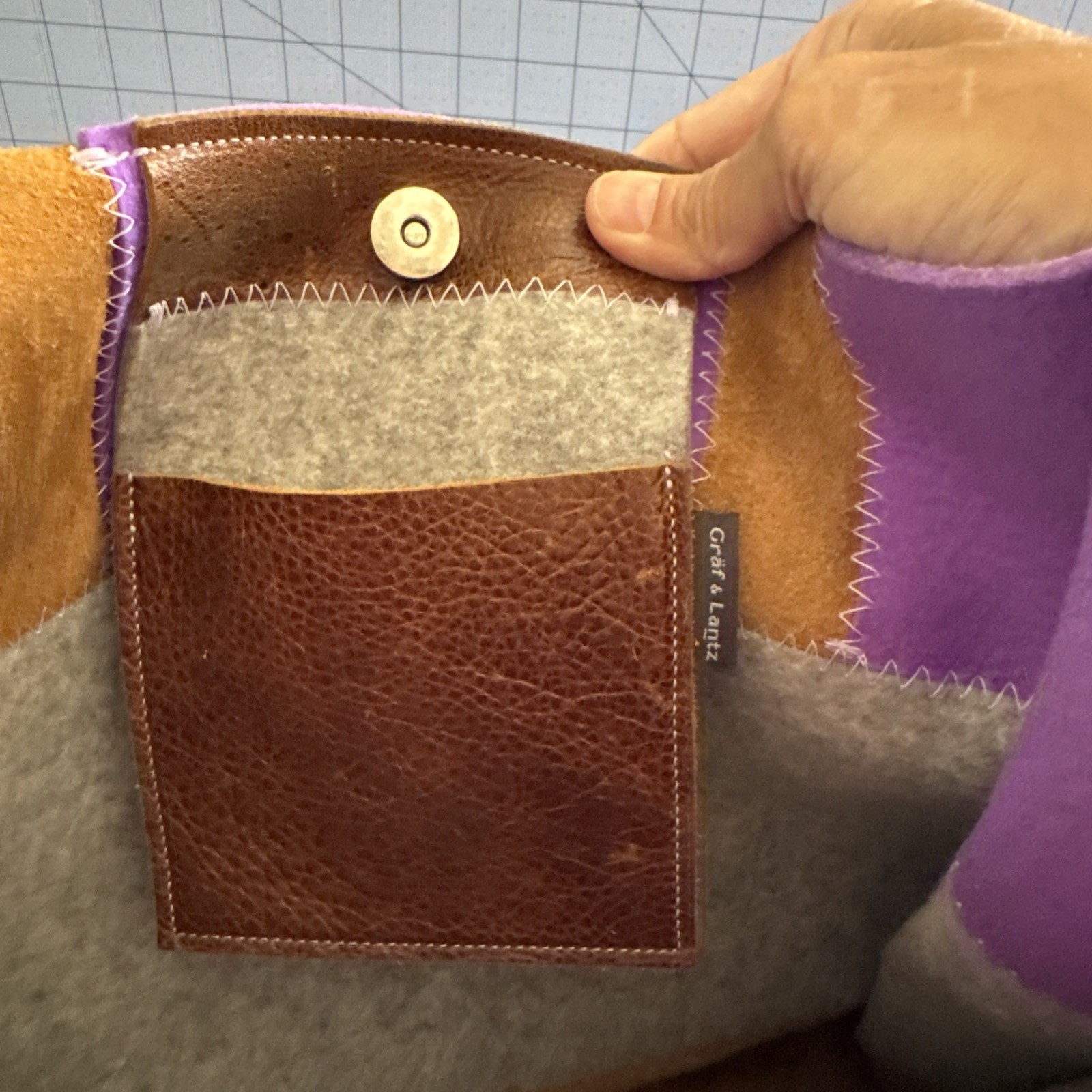 GRAF & LANTZ Jaunt Merino Wool Felt Leather Midi Tote – Granite/Lavender/Sienna