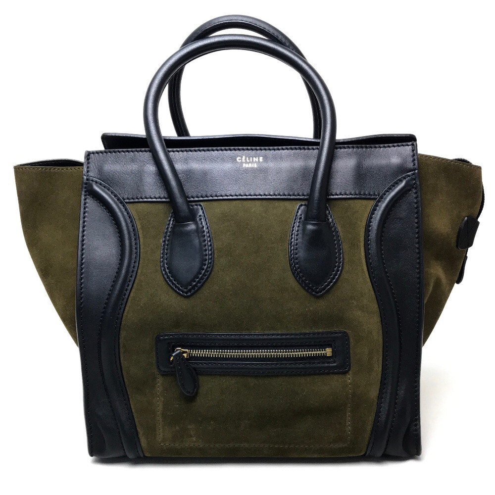 CELINE 165213 Luggage Mini Shopper Shoulder Bag Tote Bag Khaki/Black
