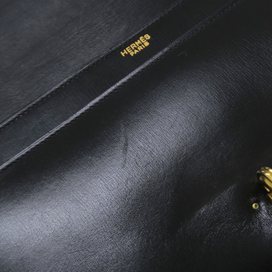 Hermes Vasco Box Calf Black Shoulder Bag Gold Hardware #SAB14848