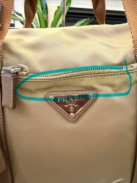 PRADA Tessuto Nylon Handbag Beige Tan Leather Trim Vintage Bowler Bag AUTHENTIC