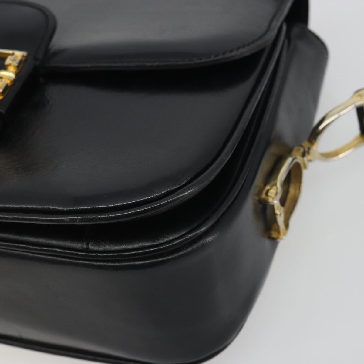 CELINE Shoulder Bag Leather Black Gold Auth 194301