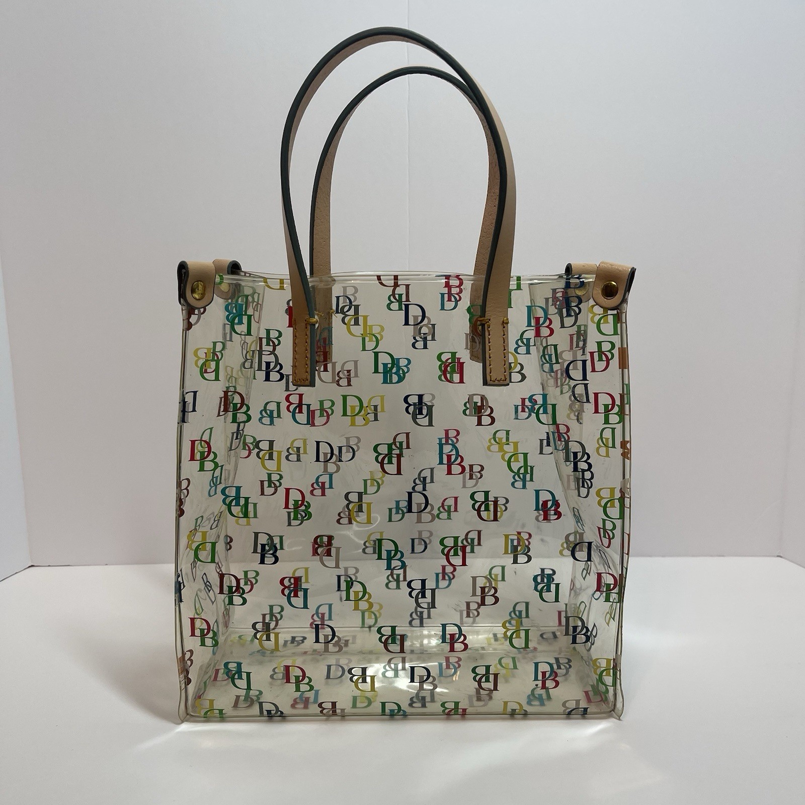 Dooney & Bourke Clear Logo Tote Bag Multicolor Print Double Leather Handles