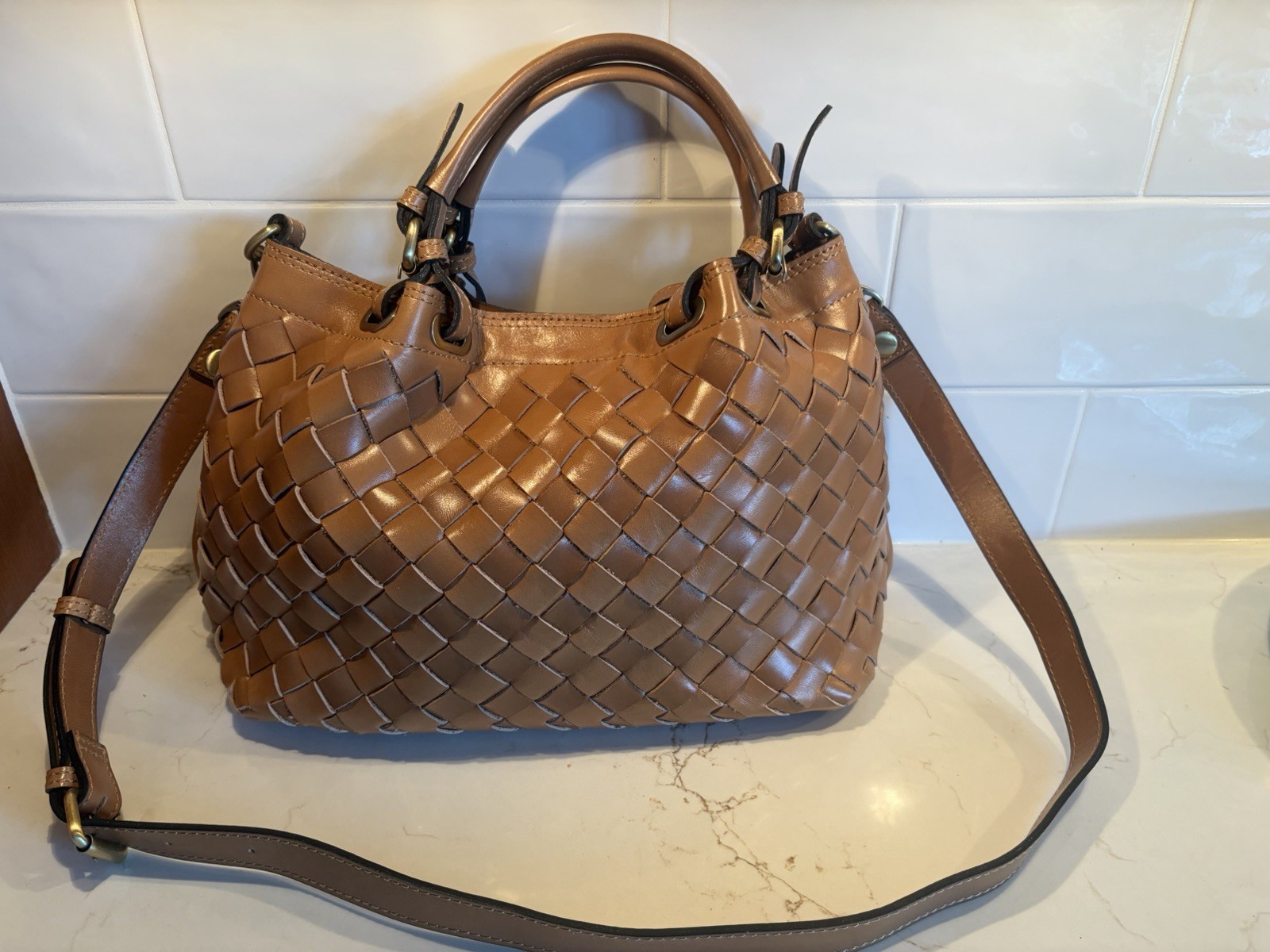 Patricia Nash Rometta Purse Discovery Limited Edition Woven Tan All Leather
