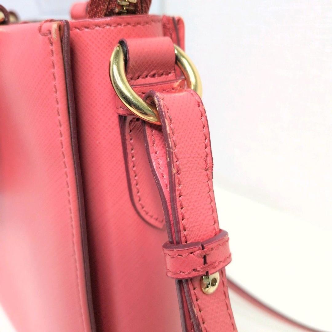 Ferragamo Pink Leather Shoulder Bag with Ribbon Used, 7.9×10.2×2.4 inches