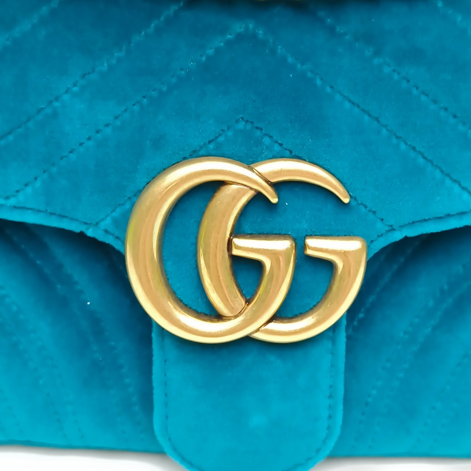 GUCCI GG Marmont Small Size 26cm Aquamarine Velvet Crossbody Bag
