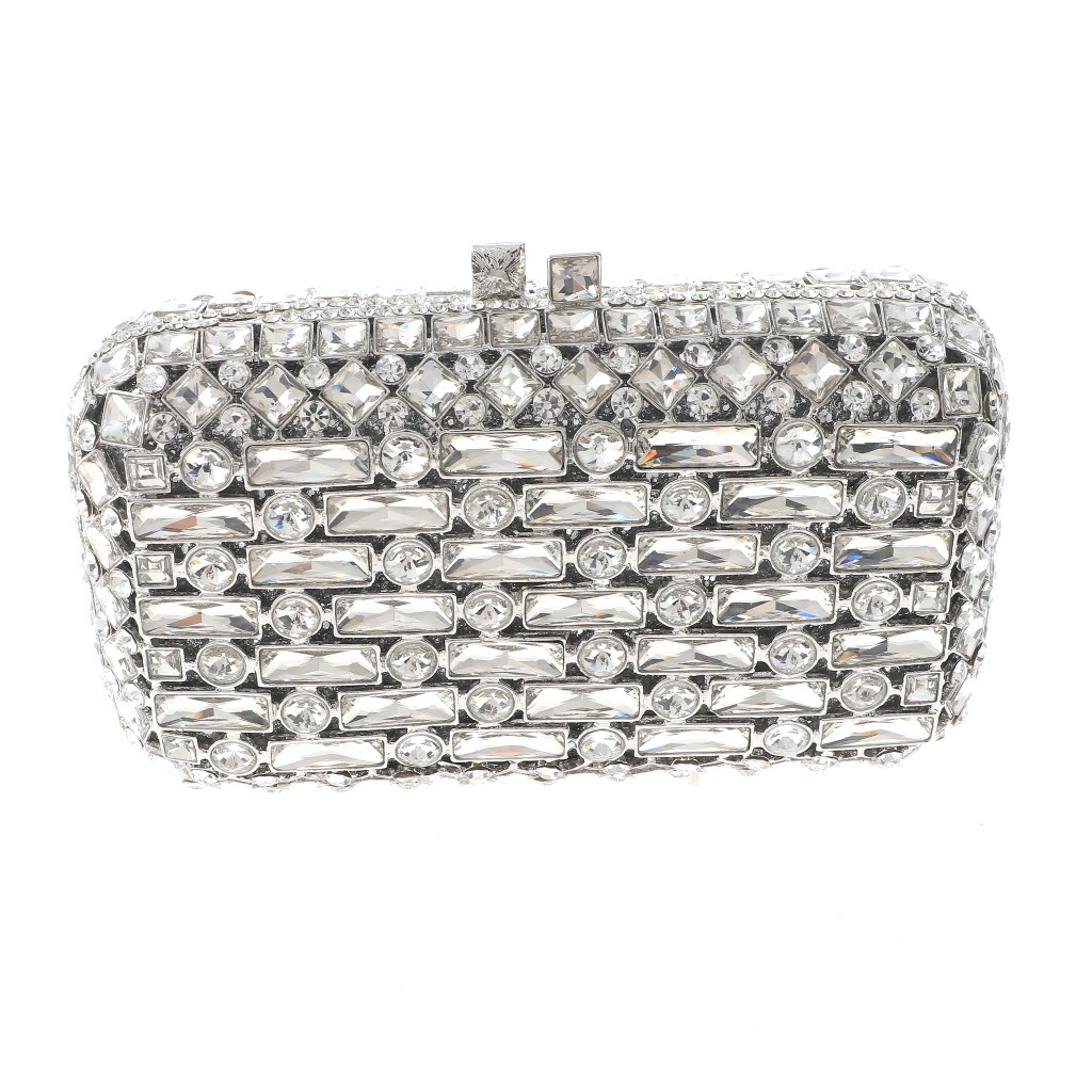 Silver Tone Alloy Metal High End Rhinestone Clutch Bag HB6281-SCL