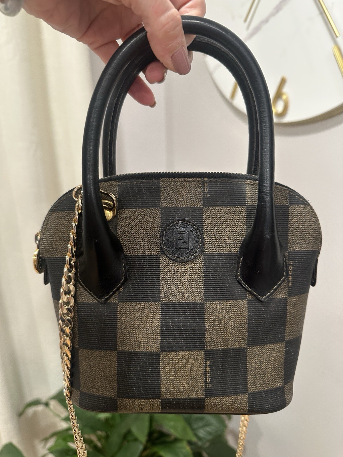 Authentic Vintage Fendi Pequin Mini Boston Dome Bag Top Handle Crossbody + COA
