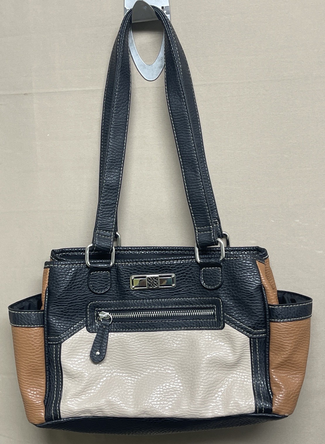 Time & Tru Pebbled Leather Satchel Double Handle Bag Handbag Shoulder Bag Purse