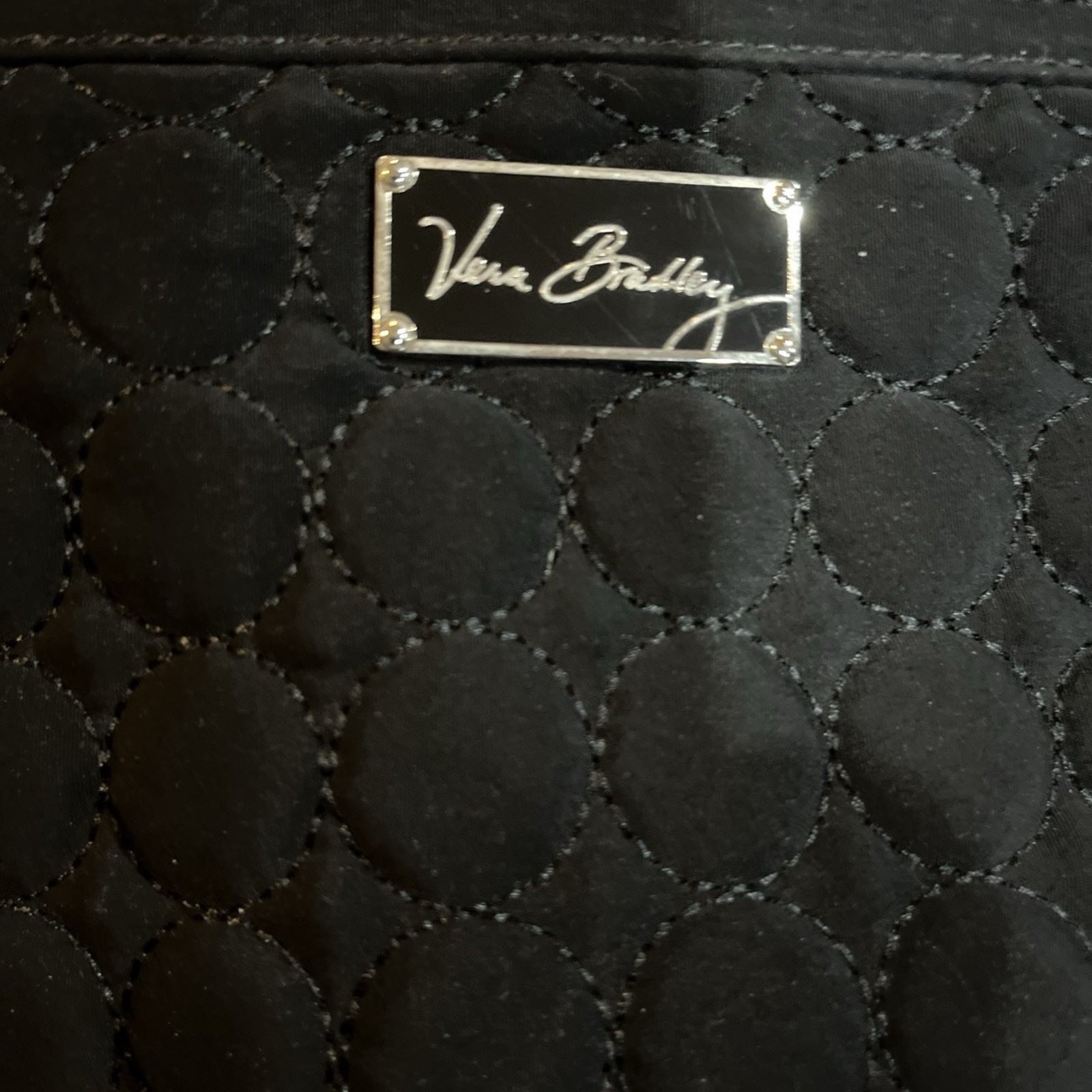 Vera Bradley Solid Black Quilted Lightweight Hand Bag Purse Lined w/ FlowerPrint