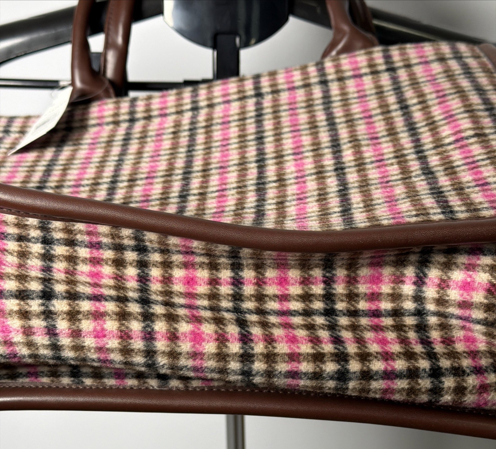 Ann Taylor Wool Blended Plaid Pattern Tote Shoulderbag 14x11x5