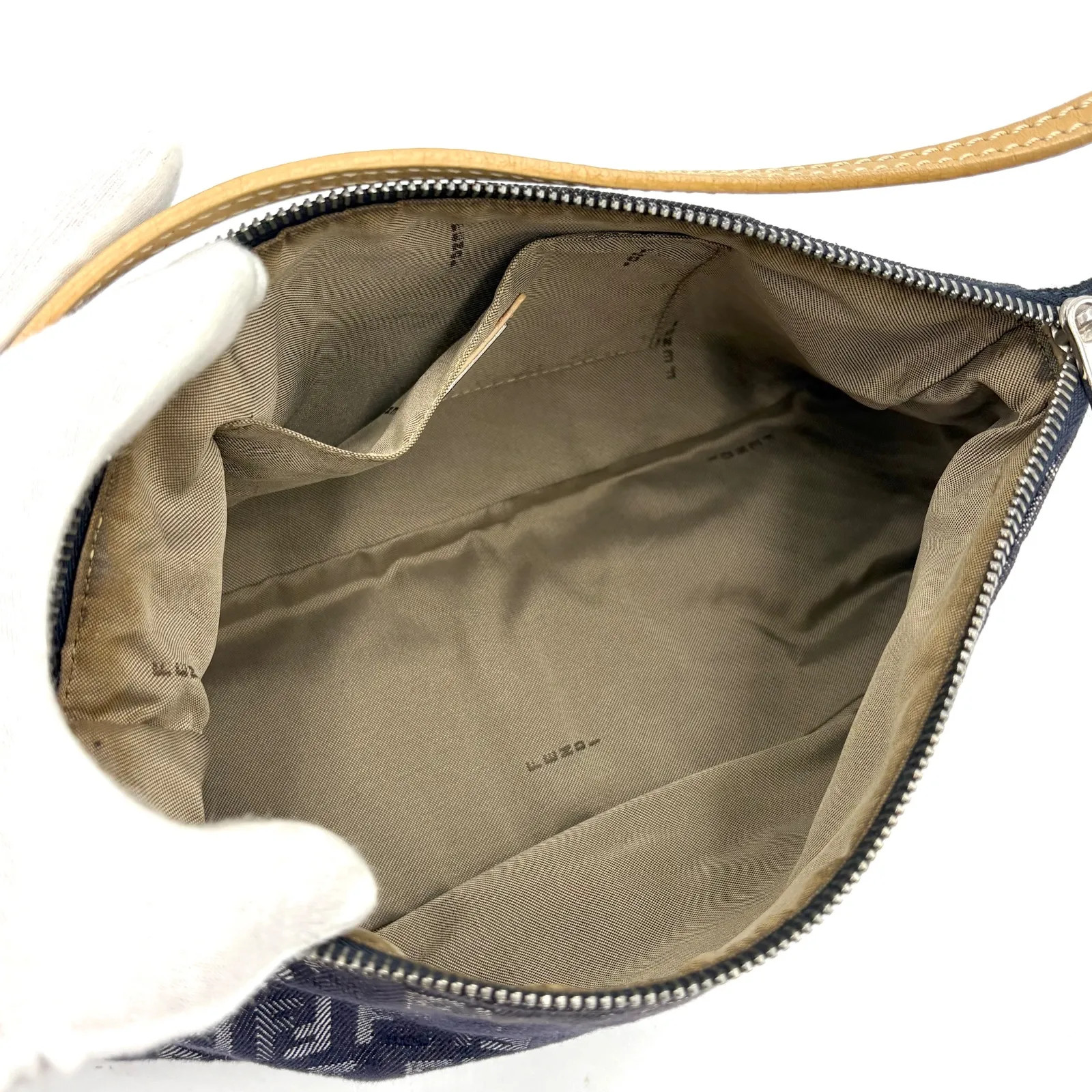 Auth Fendi Zucchino pattern Denim Accessory pouch one shoulder bag 8BR267 2Y6088