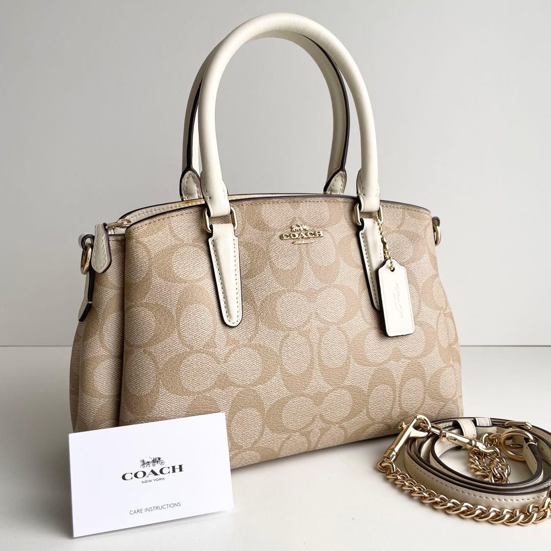 Coach Signature 3Way Handbag Gray/Beige, Used, 9.8 x 6.7 x 3.9 inches