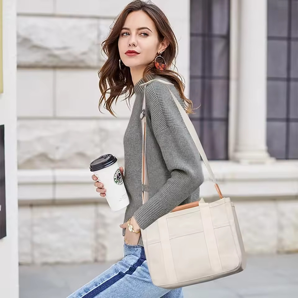 Large Women’s Canvas Tote Bag Multi Pocket Shoulder Messenger Work School Travel