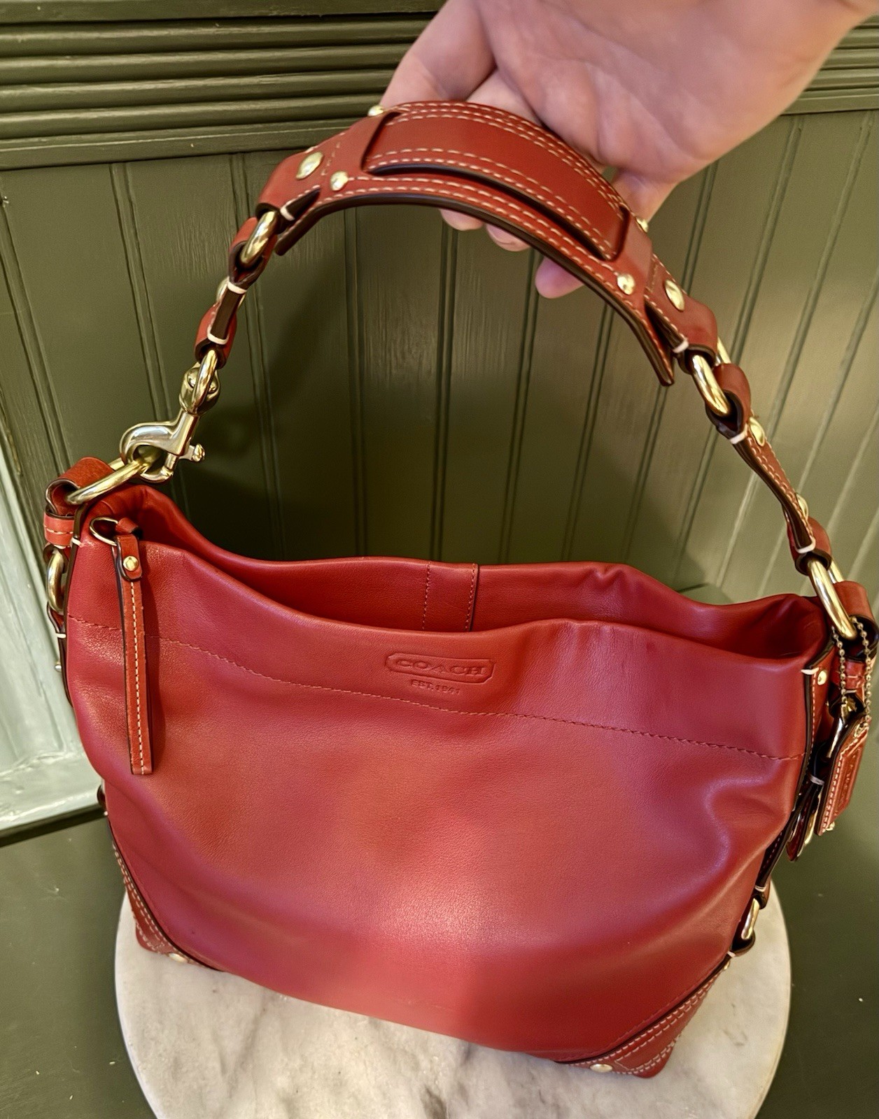 2007 Coach Carly 10615 Large Chili Red Leather Shoulder Bag Impeccable