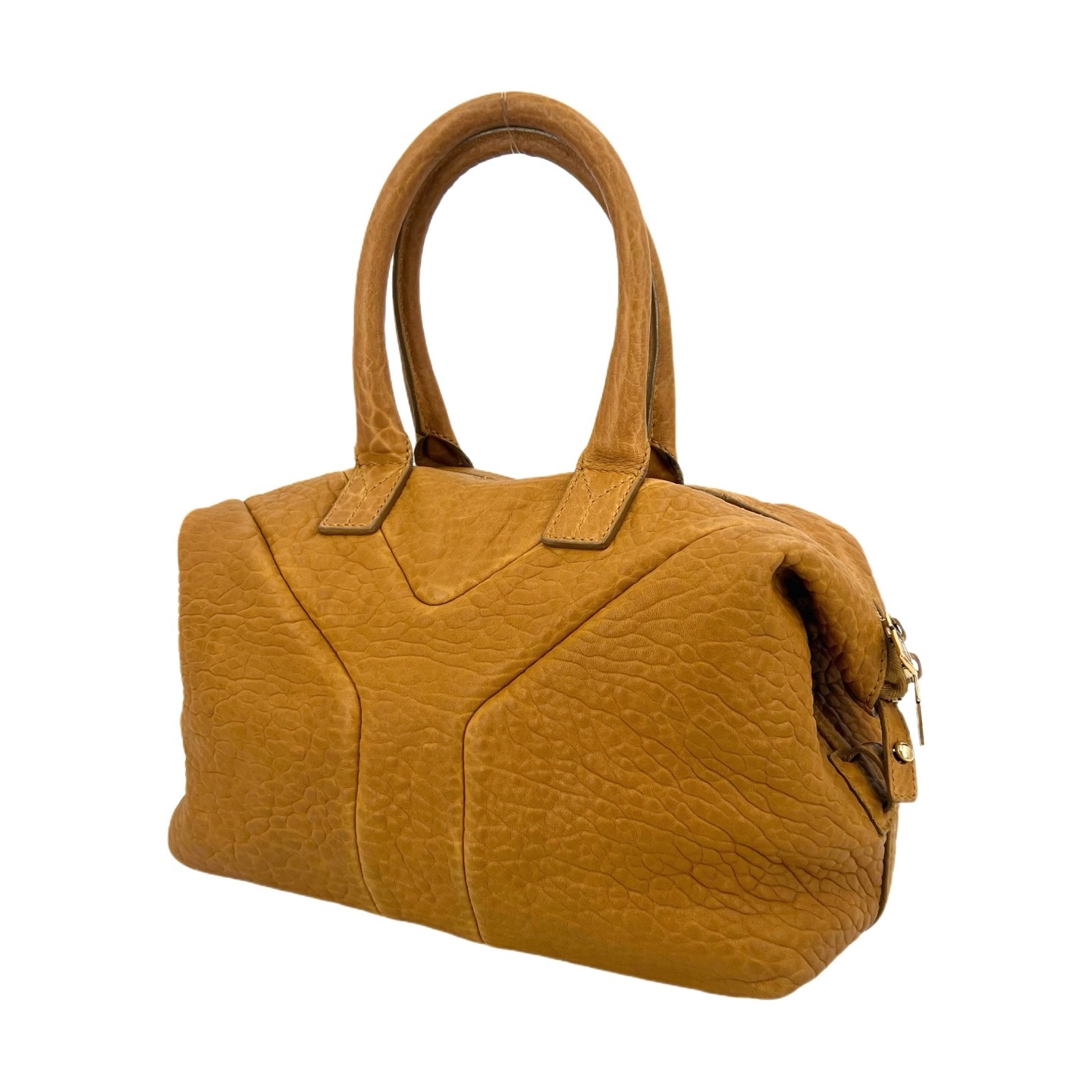 YSL Easy Y Bag Normal Size Camel Brown Litchi Cowhide Daily Handbag US Ship