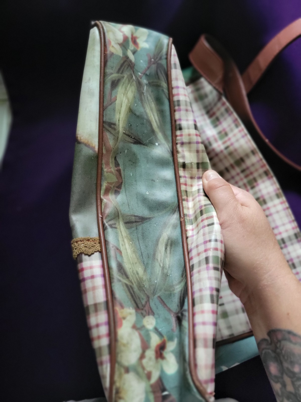 Anne Taintor Inc. Plaid Tote Bag Multicolor Zip Closure Lined Inner Pockets