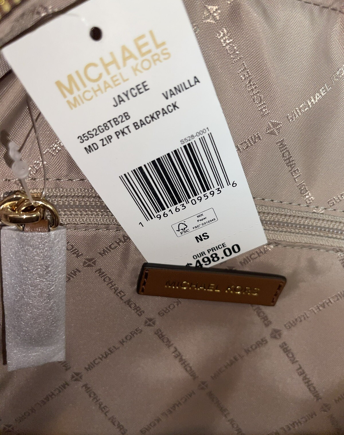 MICHAEL KORS JAYCEE MEDIUM ZIP POCKET BACKPACK BAG TOTE MK VANILLA LOGO LEATHER