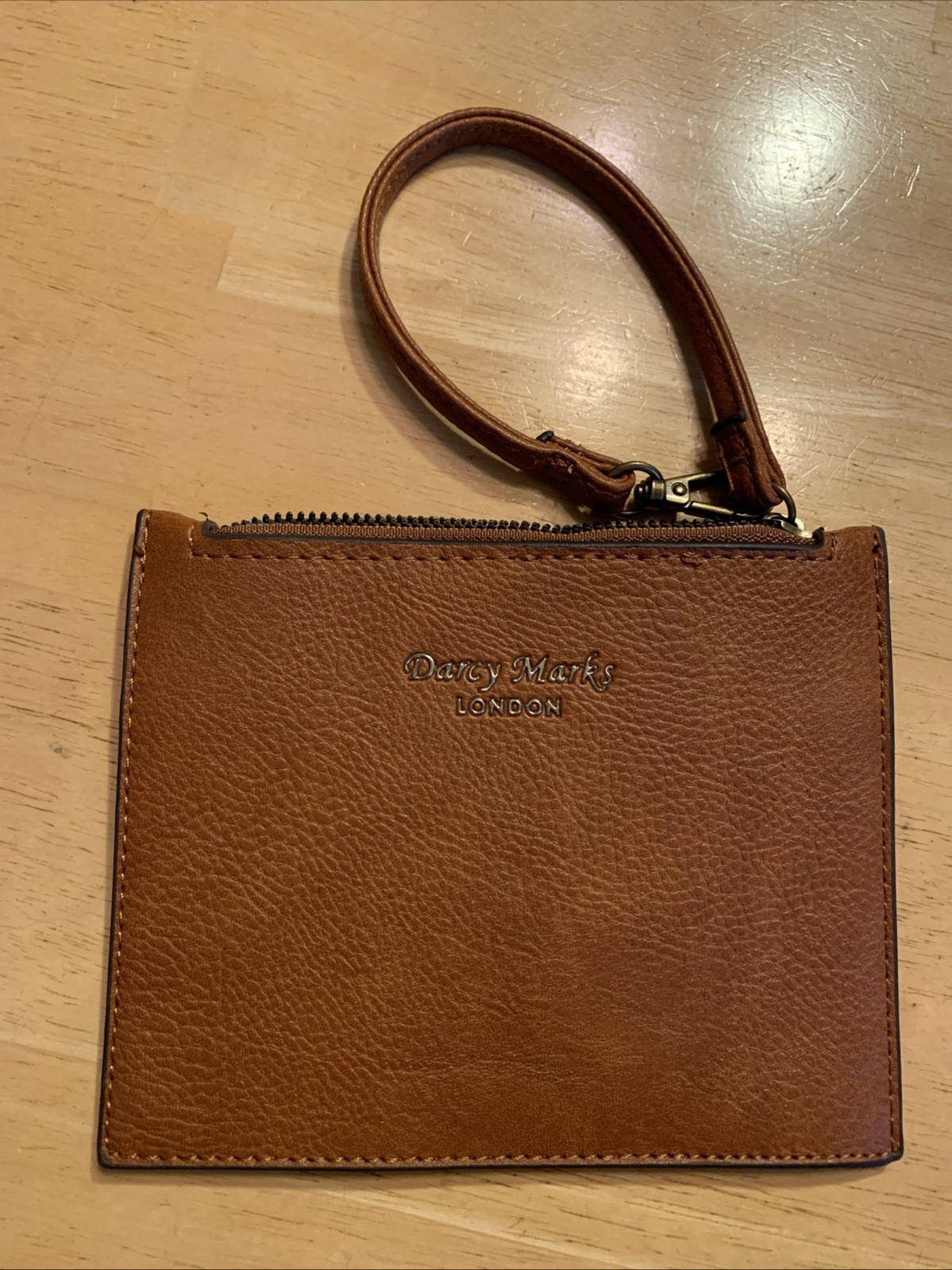 Darcy Marks Zipper Pouch with Wristlet Brown Leather Manmade Material