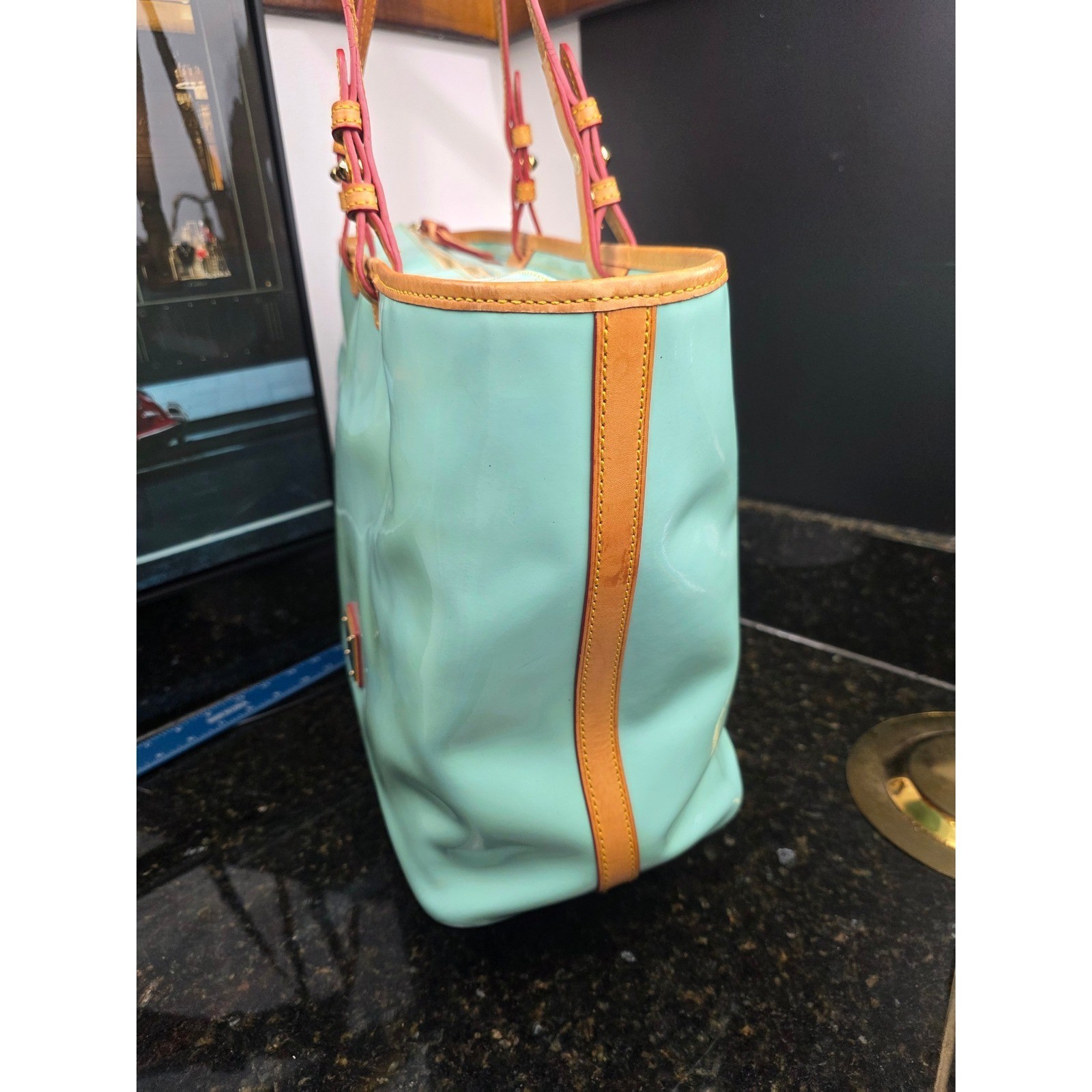 Dooney & Bourke Flynn Tote Large Celery Green Patent Leather Shoulder Bag Purse
