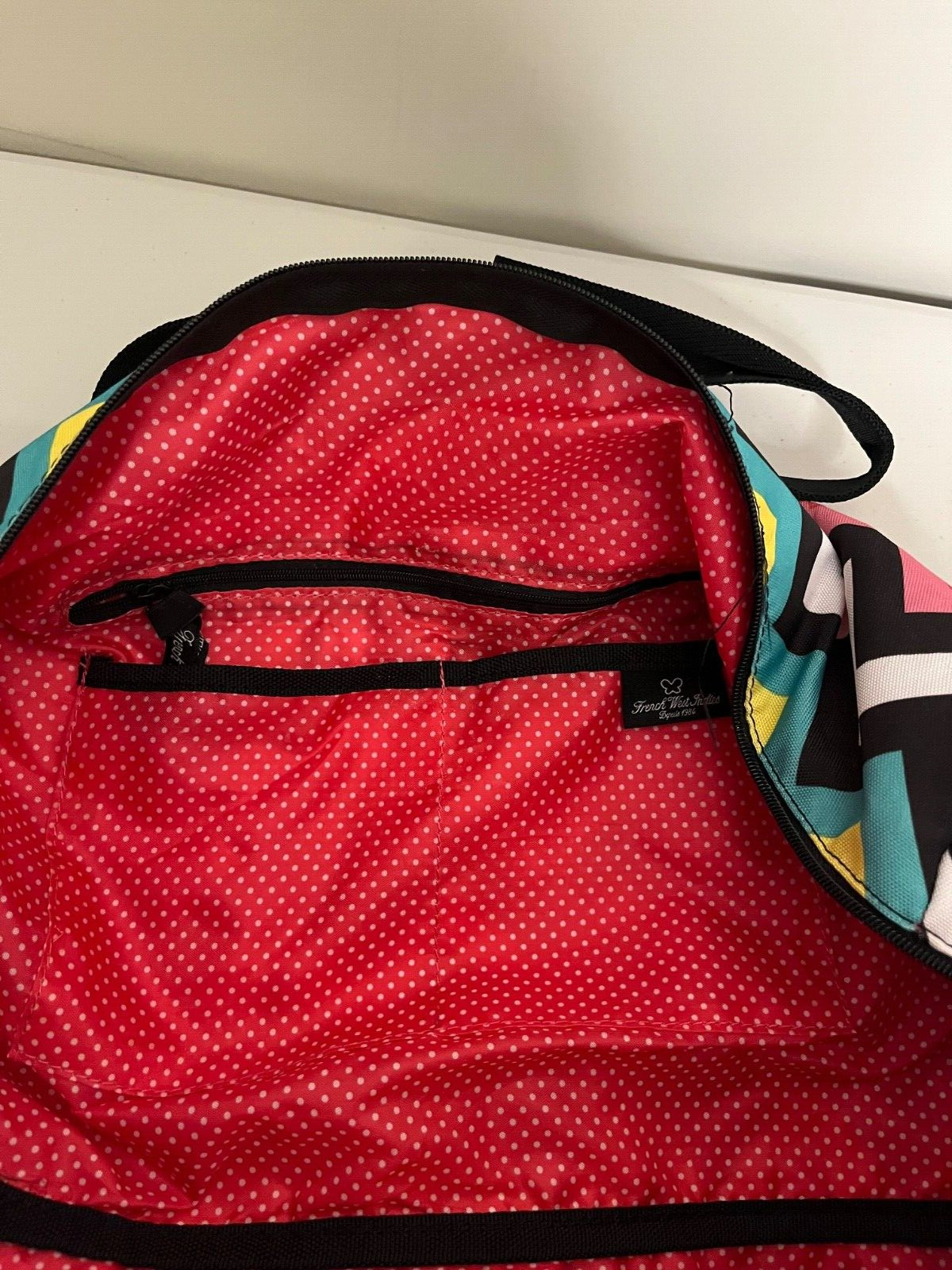 French West Indies Multi Color Duffel Bag Overnight Womens Bag Pink Black White