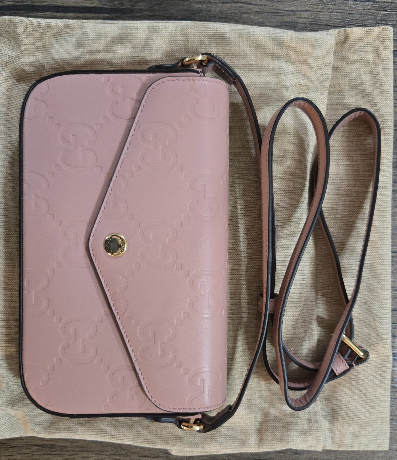 GUCCI Super Mini GG Embossed Leather Shoulder Bag Pink 772794