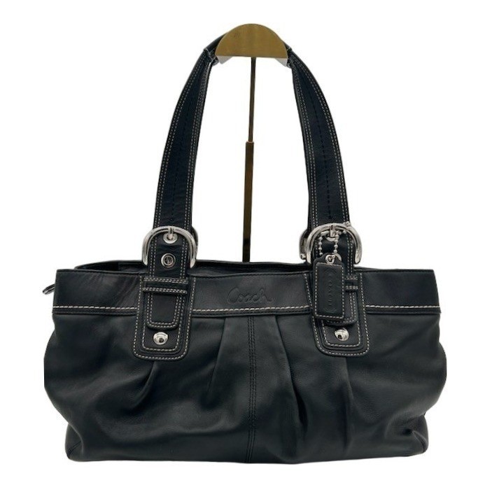 Coach Ergo Pleated Tote Bag Women’s Black Leather Buckle Shoulder Satchel Y2K