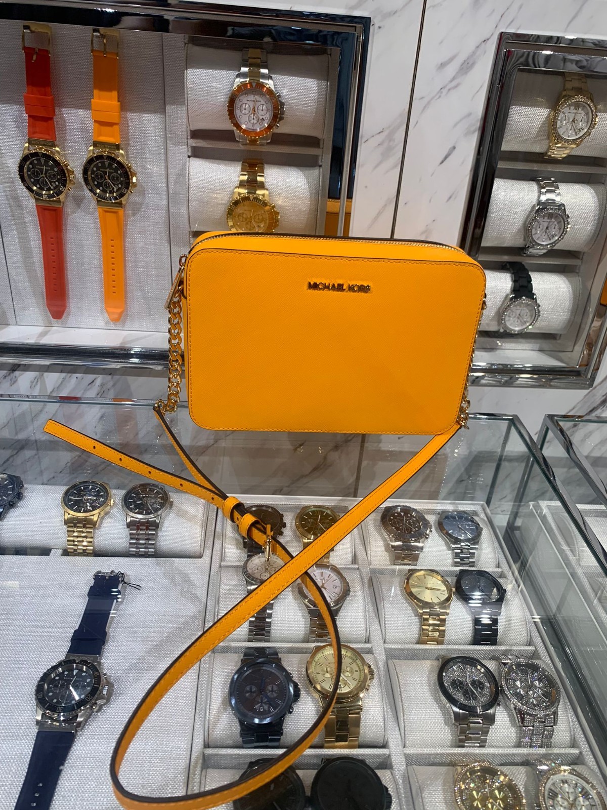 Michael Kors Jet Set Women Large Saffiano Leather Crossbody Purse Bag Pop Orange