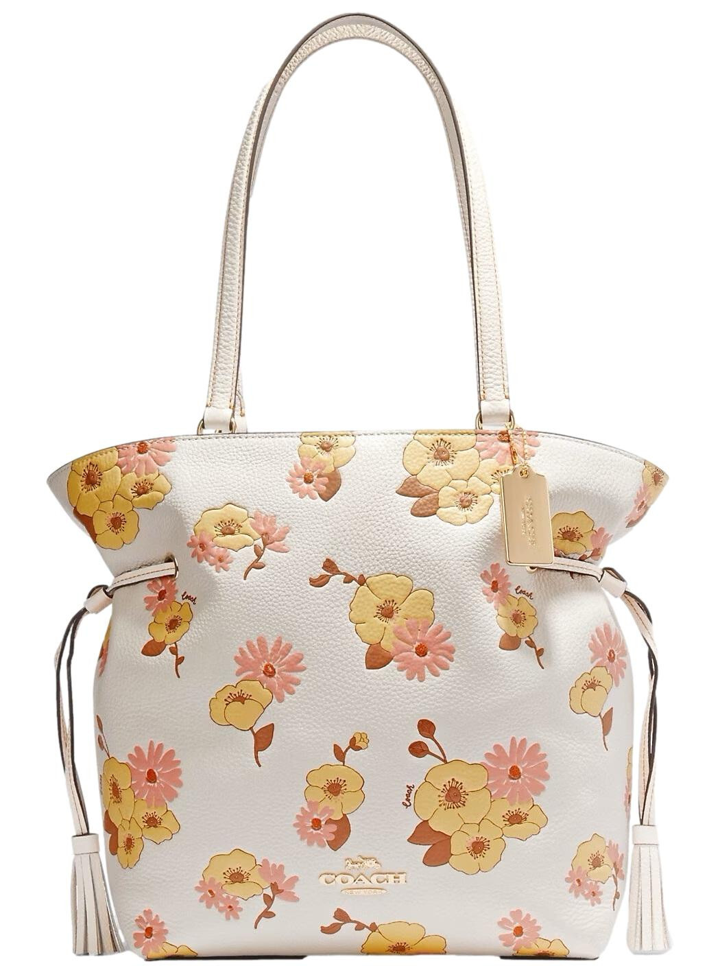 COACH Floral Chalk Leather Drawstring Tote Bag Manufacturer Packaging $478