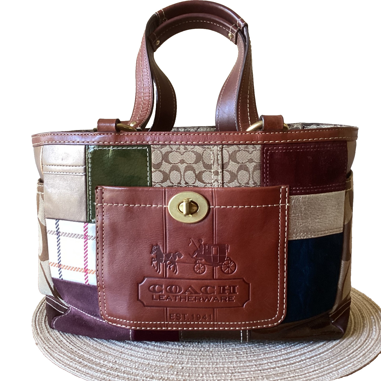 Coach Holiday Patchwork Gallery Tote 11358 Multicolor Leather w/Dust Bag vintage