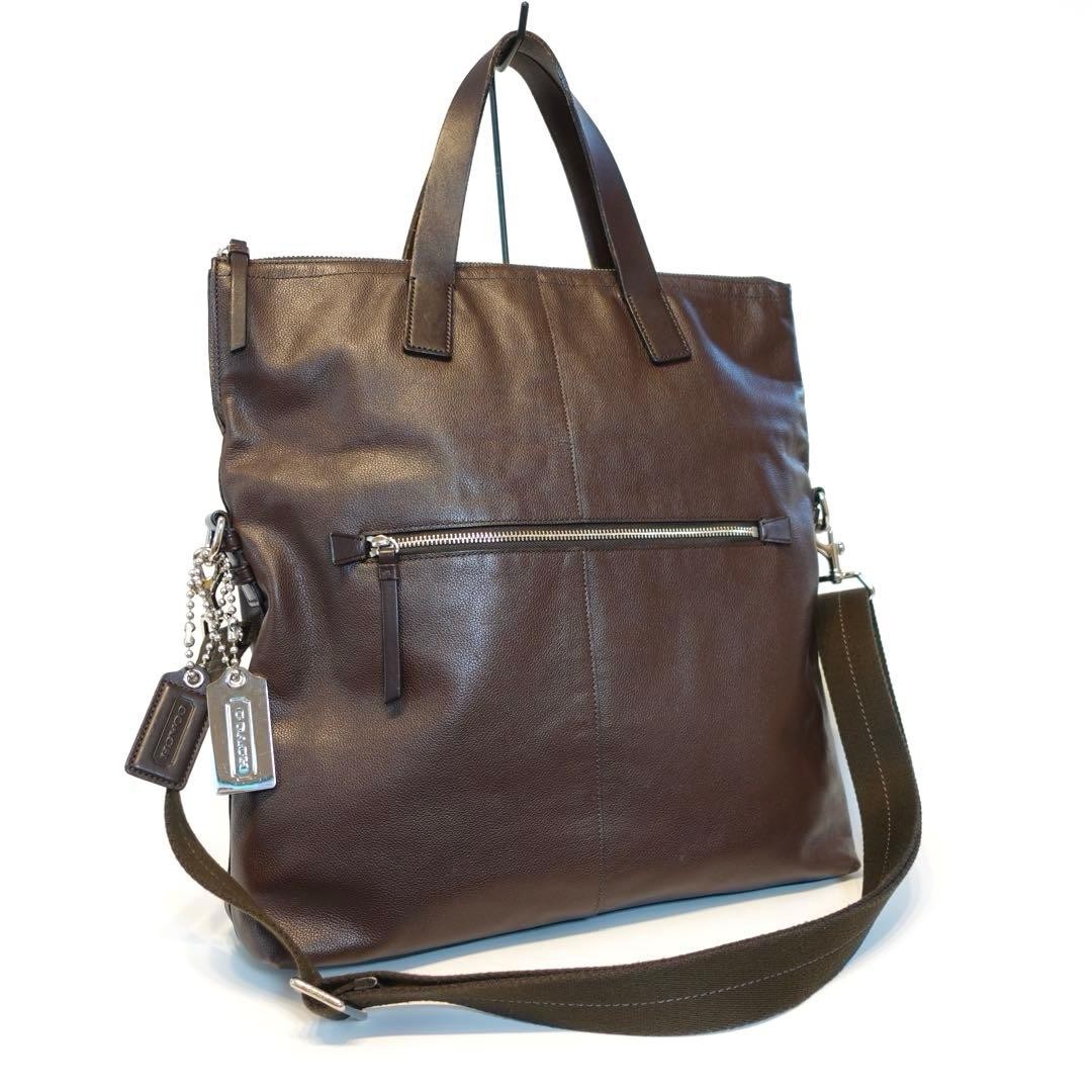 COACH Charles 2WAY Tote Bag Leather Brown Shoulder Handbag Authentic