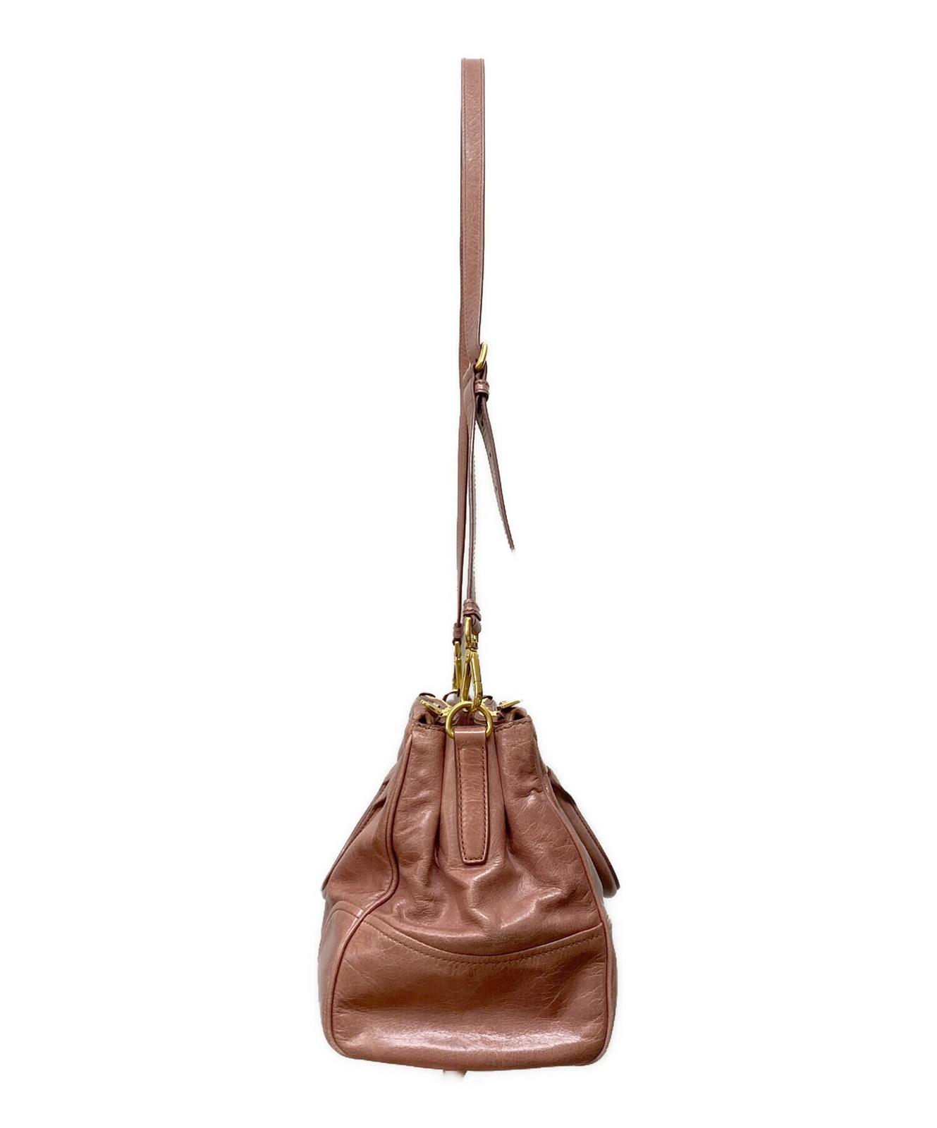 Miu Miu Vitello Pink Leather 2WAY Shoulder Bag RN1091 Auth