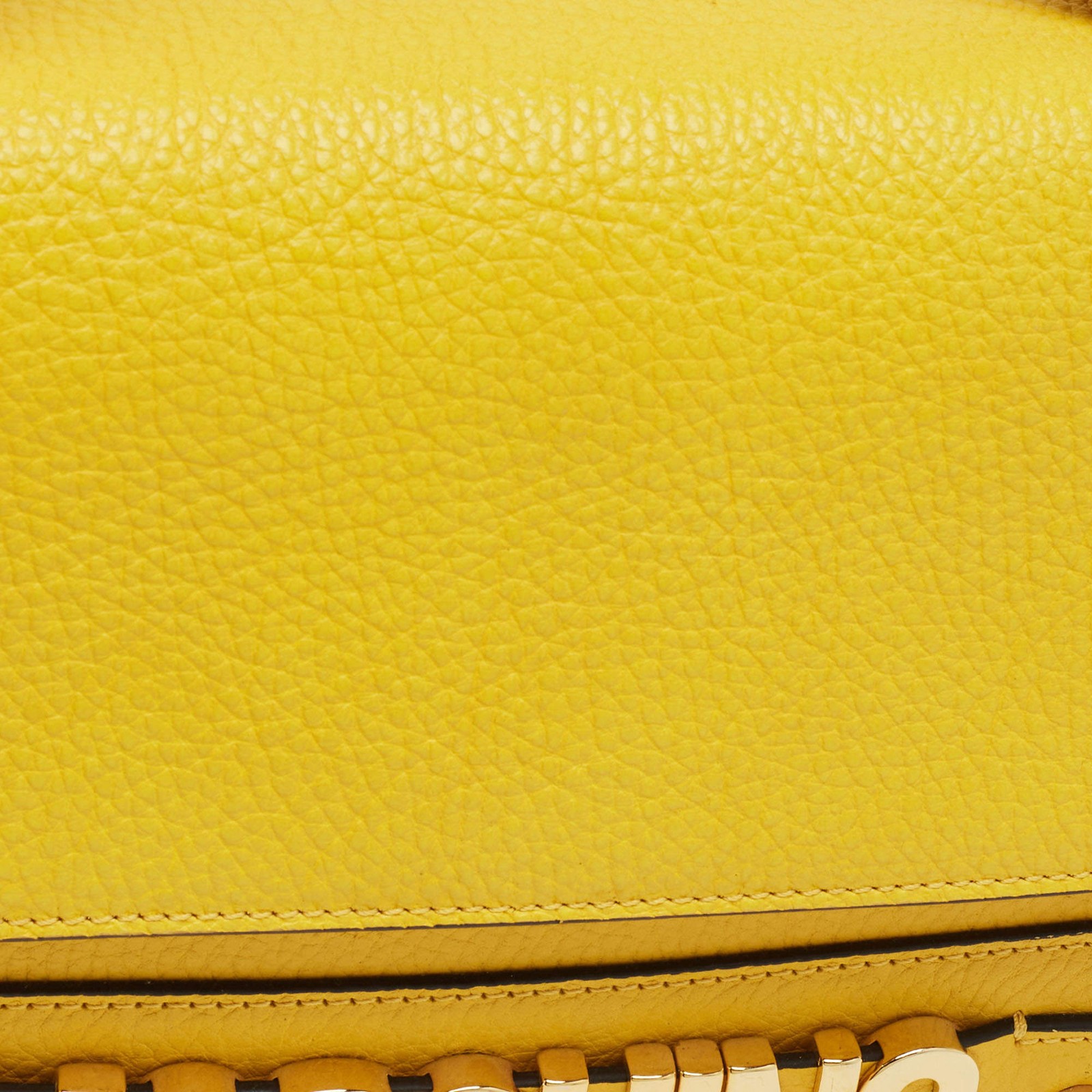 Moschino Classic Logo Flap Yellow Leather Shoulder Bag