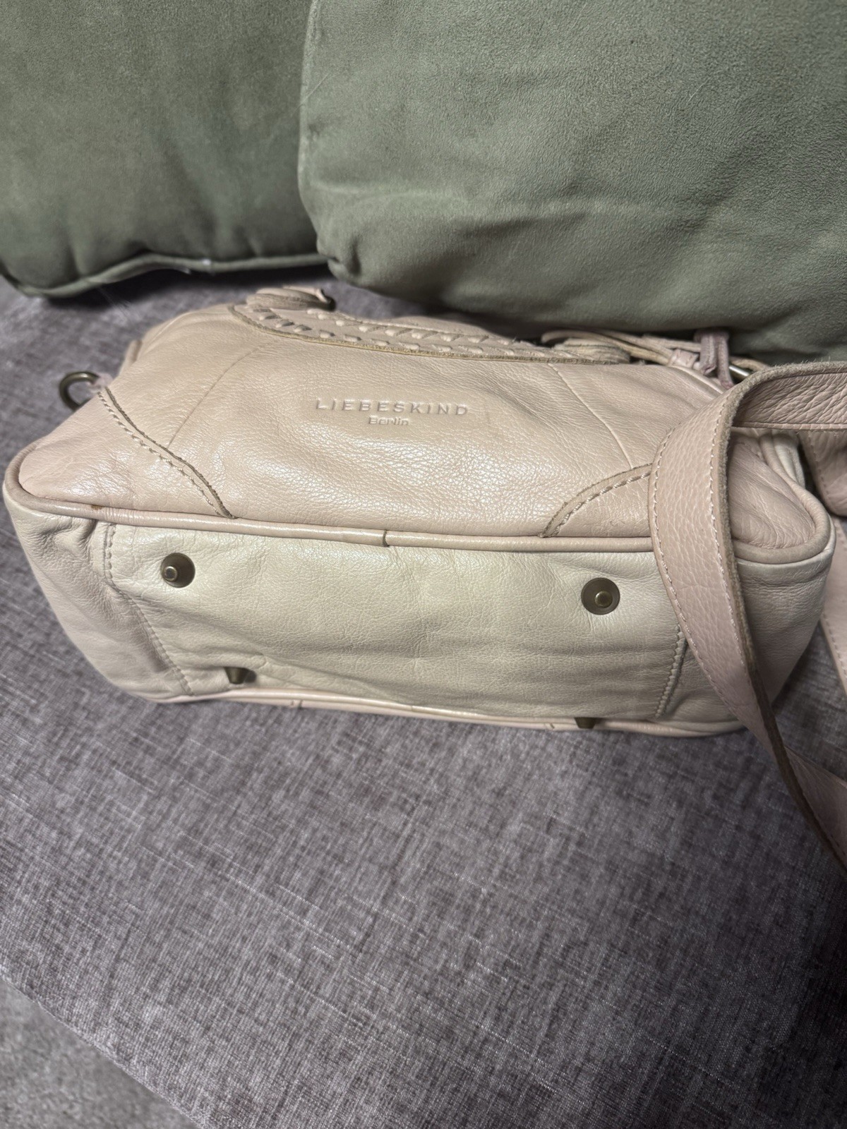 Liebeskind Berlin Beige Satchel with Braided Handle, Gold Hardware, Dust Bag