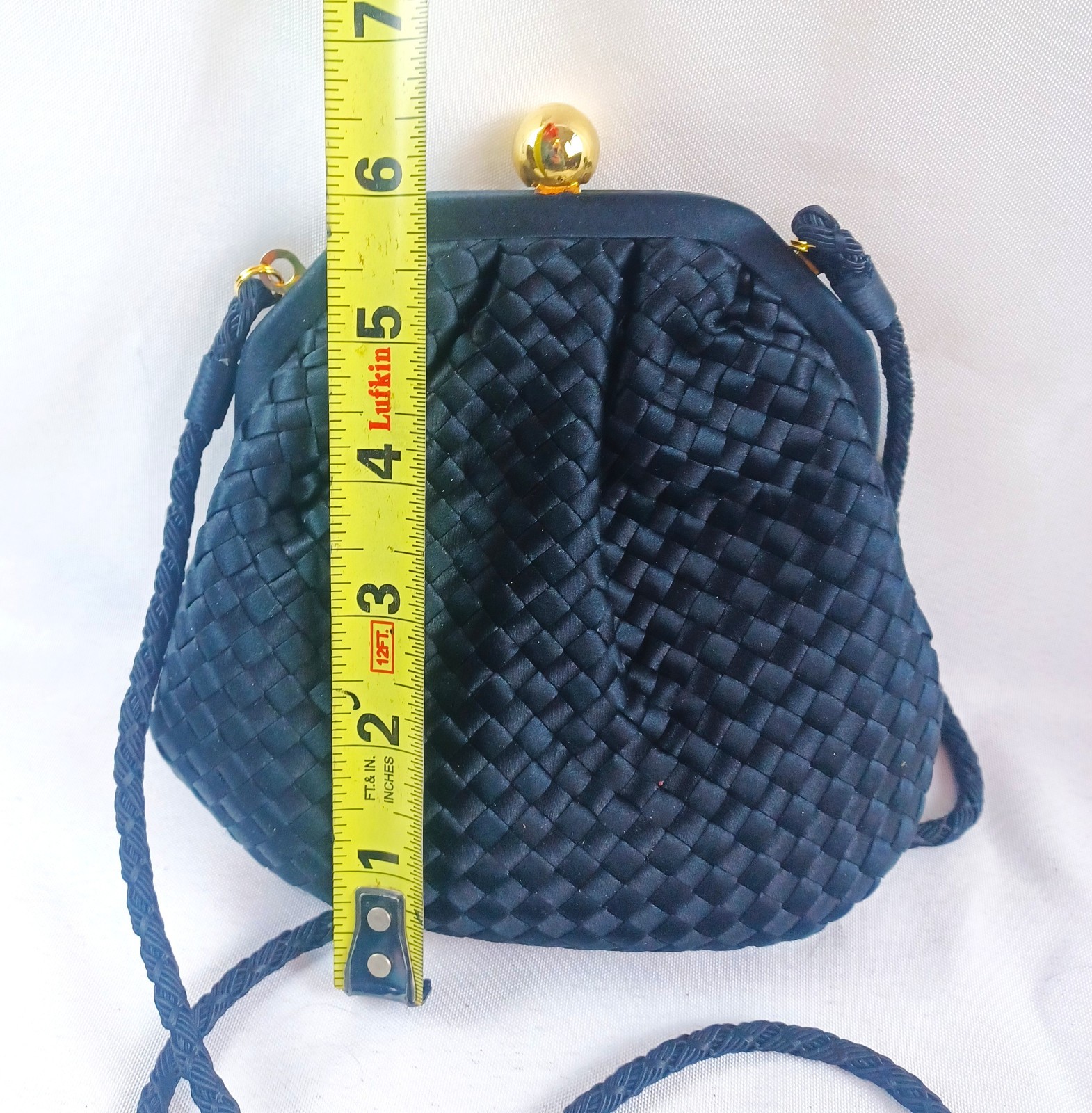 Talbots Black Woven Mini Purse 6 Inch Kiss Lock Coin Handbag Crossbody