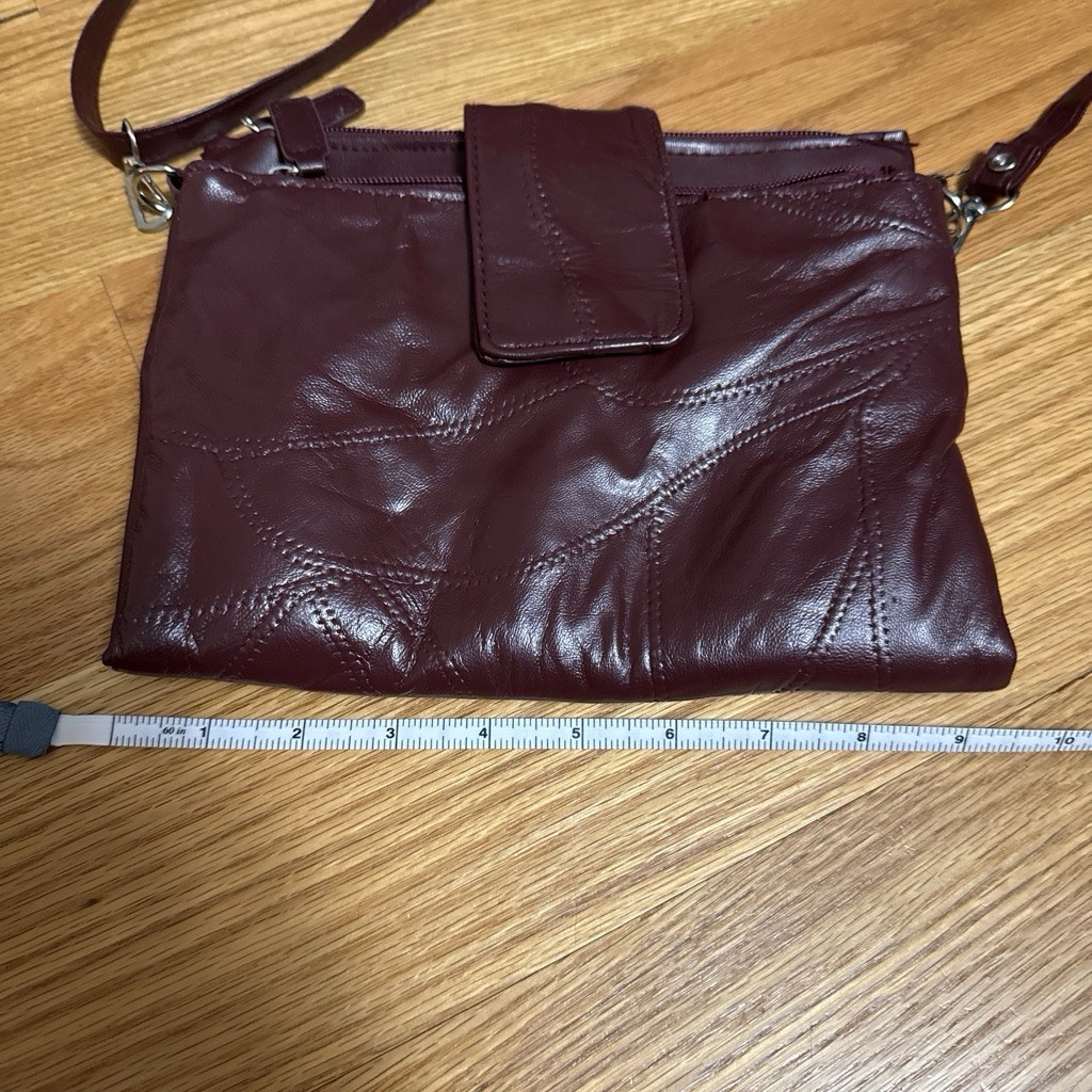 Burgundy Small Crossbody Bag Zip Closure Magnetic Flap Silver Hardware