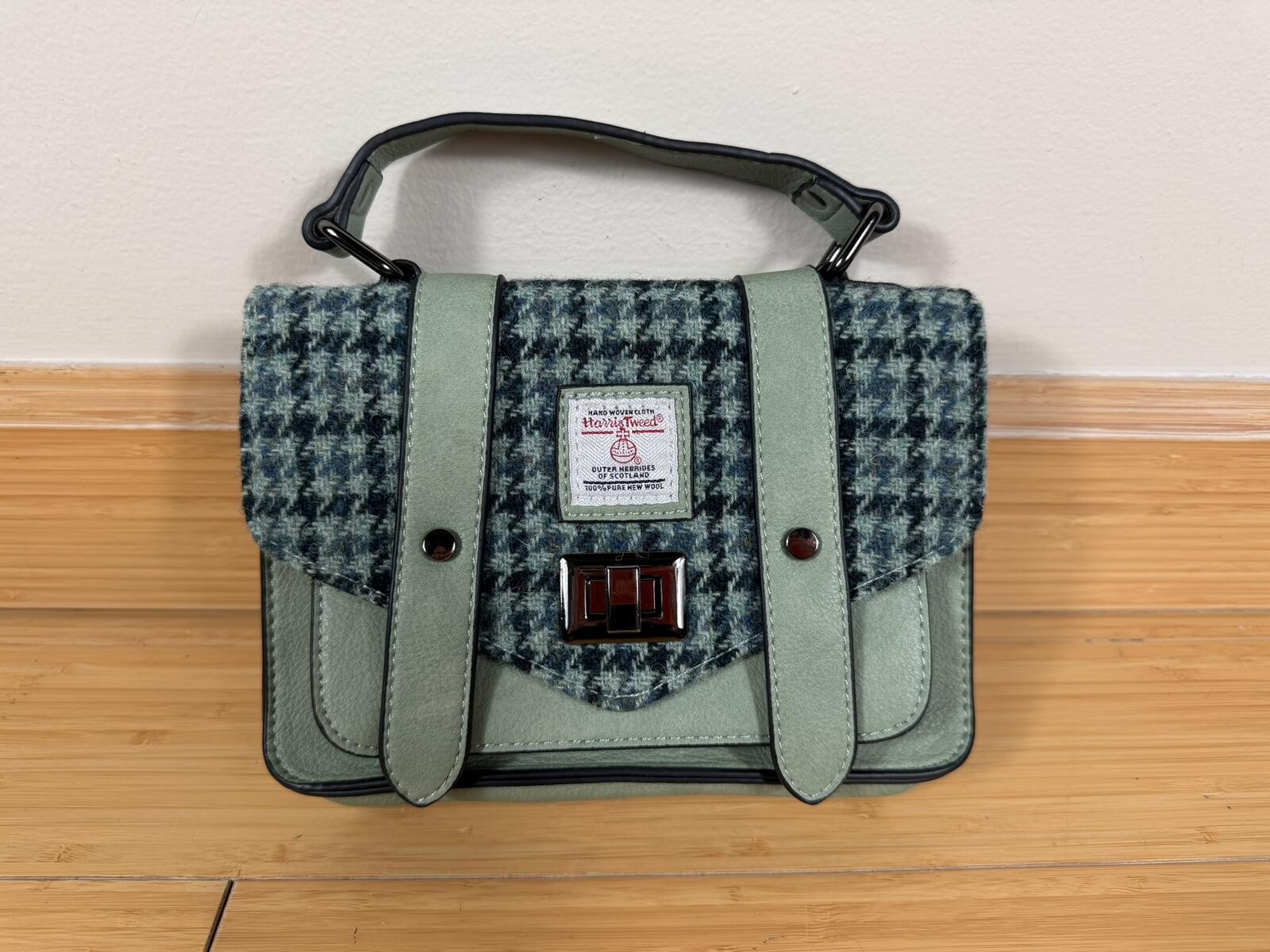 Islander Harris Tweed Mini Satchel Bag Sage Green Dogtooth Crossbody Scotland