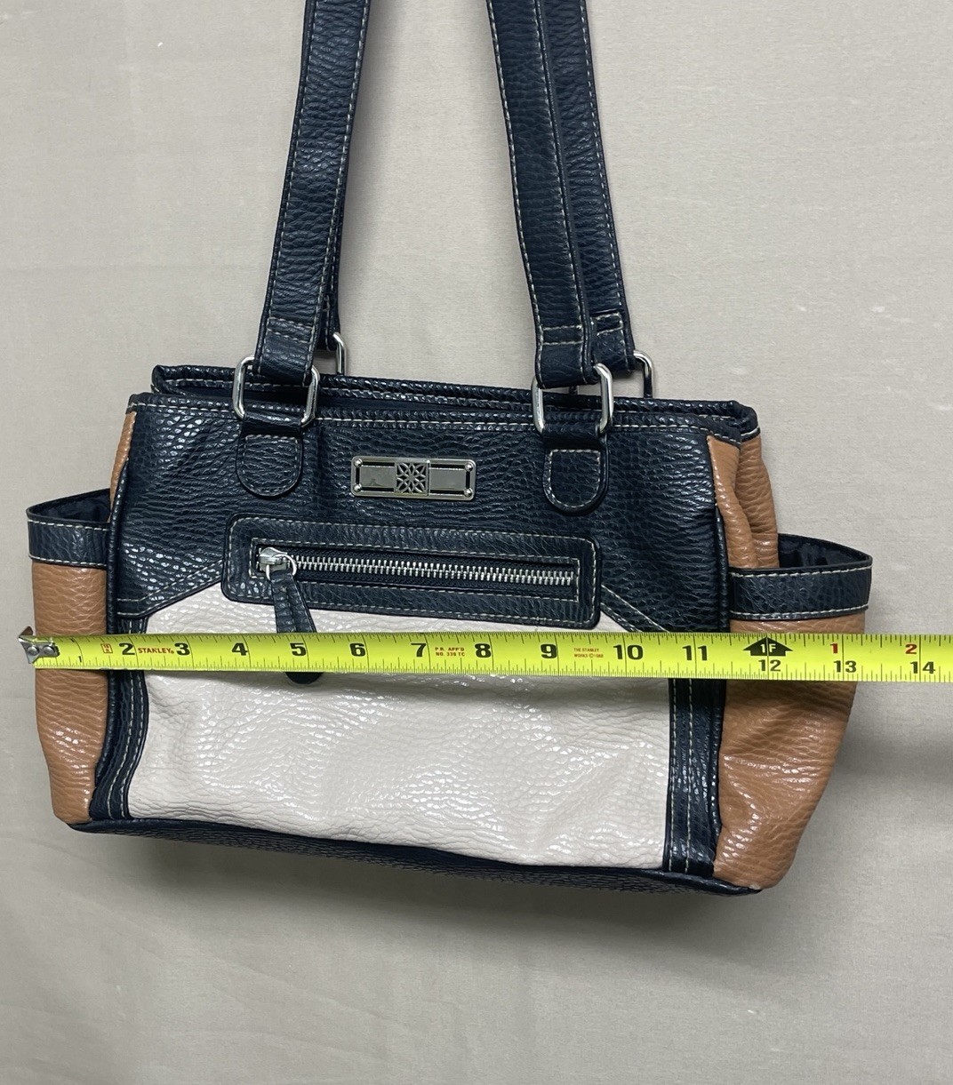 Time & Tru Pebbled Leather Satchel Double Handle Bag Handbag Shoulder Bag Purse