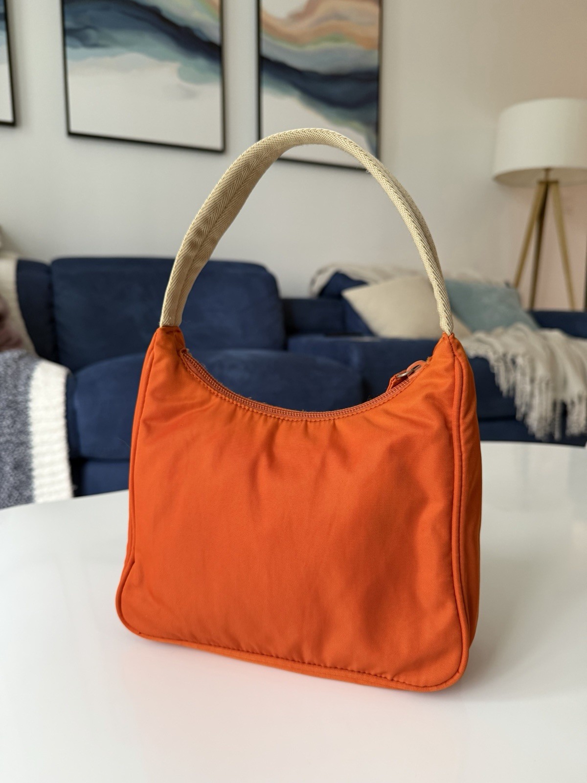Prada Tessuto Orange Nylon Mini Hobo Bag – Y2K Sport Shoulder Bag w/ Dustbag