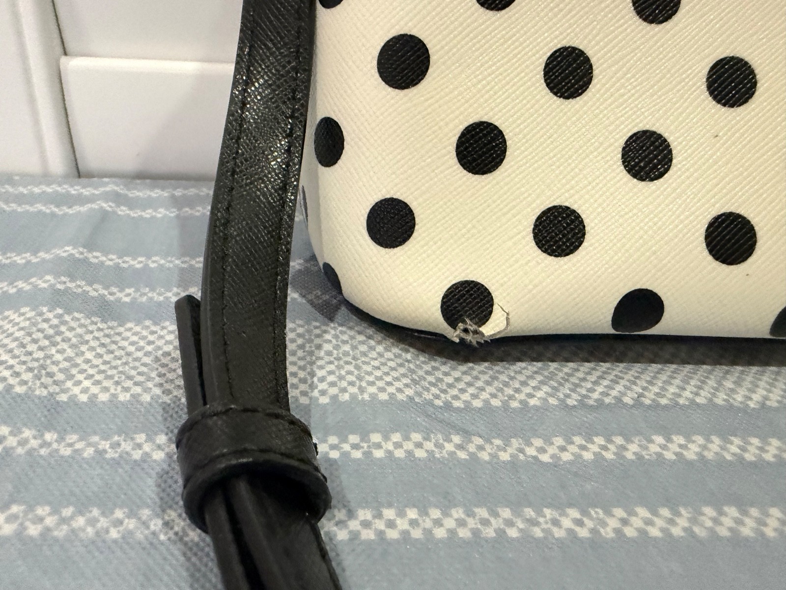 Kate Spade Staci White Polka Dot Leather Dome Crossbody – (WKR00644)